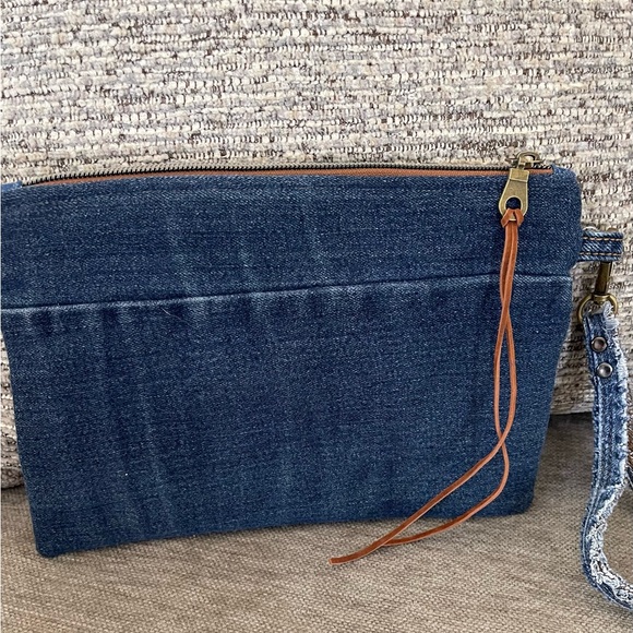 Bohemian Unique One-of-a-Kind Denim Patchwork Clutch with removable wrist handle - Picture 12 of 12